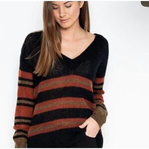 One Grey Day Sweater Wool Alpaca Blend Striped Black Red M Retail $258 NWT